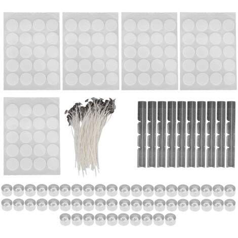 260 mèches de bougie 15cm, 100 autocollants double face, 50 coquilles de bougie, 10 porte-mèches en acier inoxydable, coquilles aluminium blanches 23g