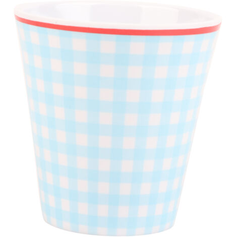 260 ml Kaffeetasse aus Porzellanimitat, ideal für Restaurants und Schulen, hellblau kariert