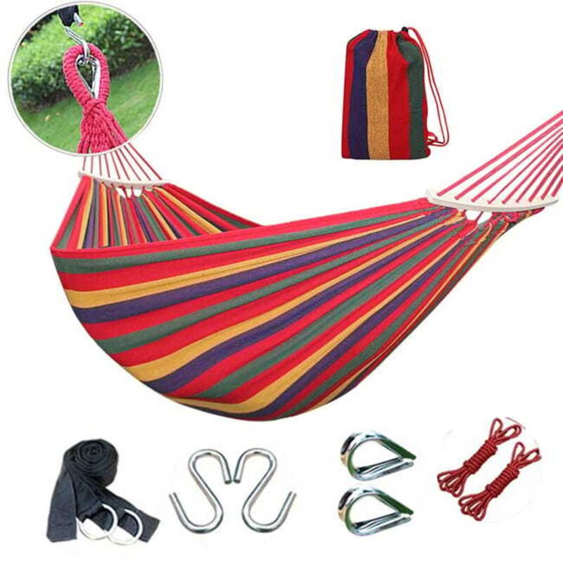 260 x 80cm Hamac d'extérieur en toile Capacité de charge jusqu'à 100kg Hamac portable avec sac de transport pour le jardin et le patio (Rouge)