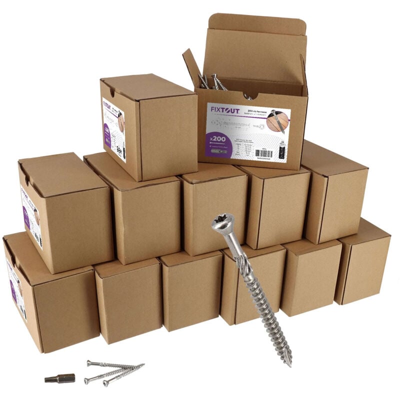 Lot de 2600 vis terrasse en Inox A2 - Tête fraisée réduite empreinte tx 25 - 13 Embouts offerts - Diamètre 5mm - Longueur 60 mm