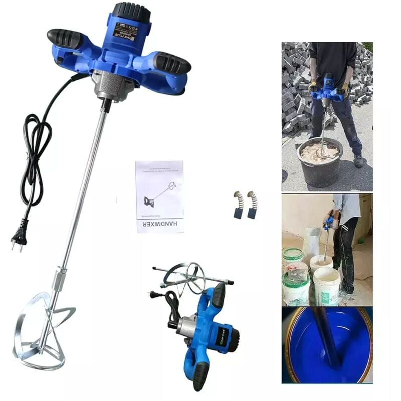 Day Plus - 2600W Malaxeur Électrique, Agitateur Malaxeur à Mortier Mélangeur à Béton Réglable à 6 Vitesses, M14 Barre Spirale Chromée, Pour Platre
