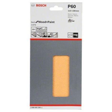 2608605266 - Set 10 fogli abrasivi C470 , 115mm X 230mm ,P60. BEST for LEGNO+VERNICE