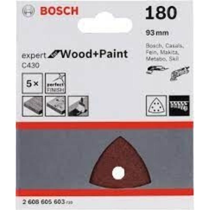 2608605603 - Carta abrasiva C430 ,confezione da 5pz, P180 , EXPERT for LEGNO+VERNICE, 93mm