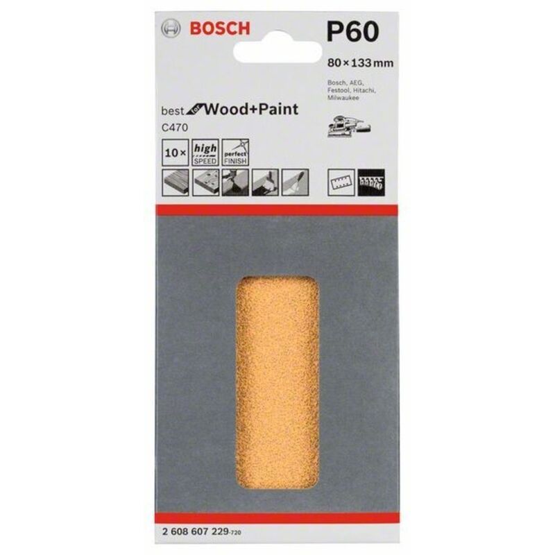 2608607229 - Set 10 fogli abrasivi C470 , P60 , 80 x 133mm, BEST for LEGNO+VERNICE