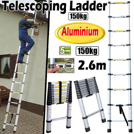 2.60m Teleskopleiter Stehleiter Anlegeleiter Mehrzweckleiter Ladder Leiter ，9 Stufenleiter
