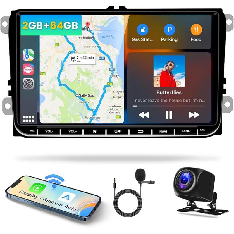 [2+64G] 9" Android 13 Autoradio pour VW Golf 5 T5 Polo Tiguan Passat avec CarPlay sans Fil GPS 2 Din Autoradio Bluetooth avec Écran Tactile WiFi RDS