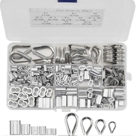 265 manchons à sertir + cosses de câble en acier inoxydable, boucle de sertissage en aluminium pour câbles Zekai