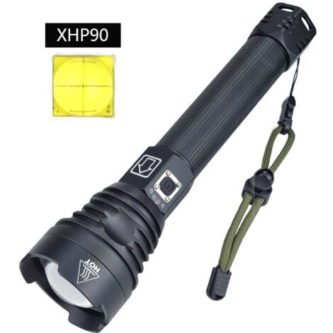 26650 High Lumens XHP90 LED Flashlight, Rechargeable XHP90 Tactical LED Flashlight, Bright Hand Lamp with 3 Modes, Waterproof Zoomable Light for Camping, Emergency, Hiking