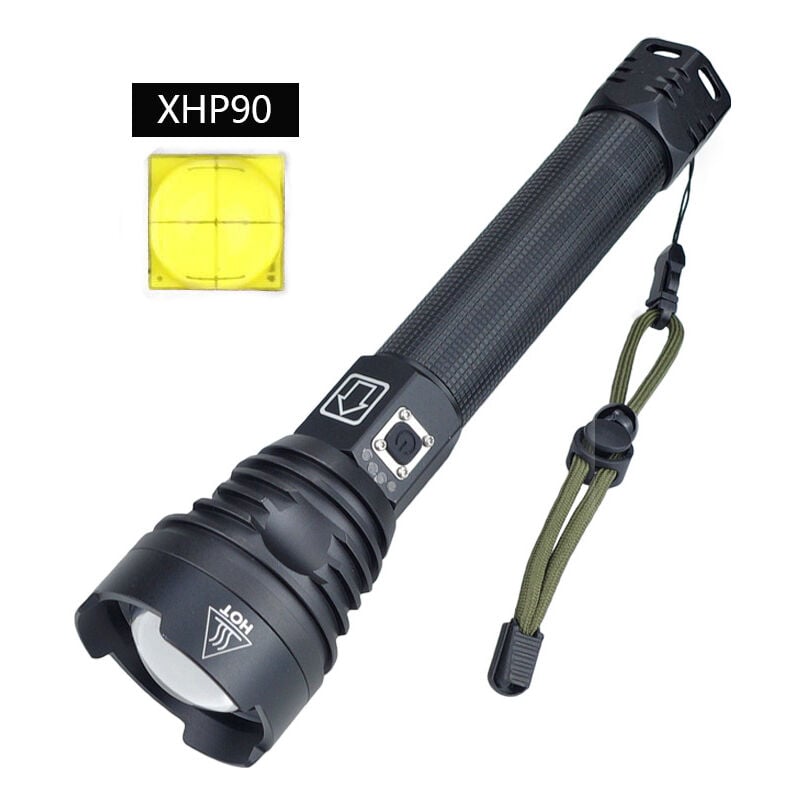 26650 High Lumens XHP90 led lampe de poche, lampe de poche à led tactique XHP90 rechargeable XHP90, lampe à main lumineuse avec 3 modes, lampe à zoom