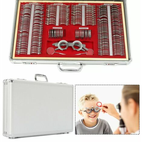 266x Kit de lentilles de test optiques Kit d'optométrie Bord métallique Lentilles ophtalmiques Aluminium