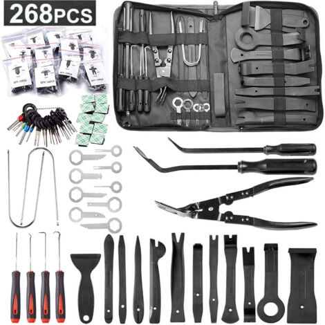 268 Pièces Outils De DéMontage De Garnitures Trousse, pour Panneau Accessoires Porte Autoradio Tableau De Bord De Voiture, avec Broches De Retenue, Ensemble à Pince et Extracteur D’Attaches (noir)