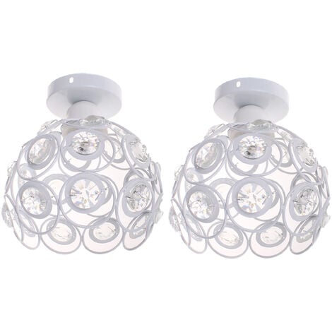 26cm Crystal Ceiling Lamp Retro Metal Ceiling Light E27 Modern Chandelier for Kitchen Home Office Dining Room Bedroom (White 2X)