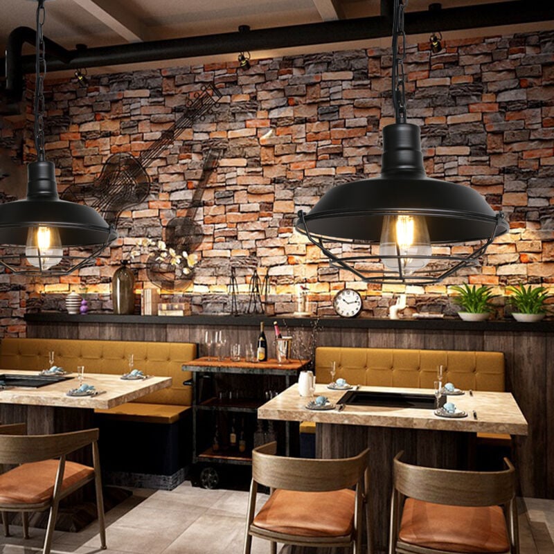 Lustre Suspension Design Vintage Industrielle Rétro Fer Abat-jour E27 40W Noir 26cm