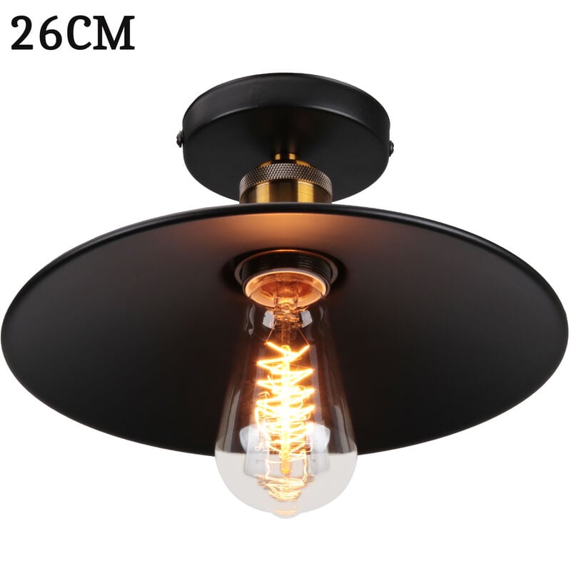 26cm Plafonnier Vintage Rétro E27 Lustre Suspension Luminaire pour Chambre Escalier Salon Noir