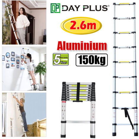 2.6m / 8.5FT Teleskopleiter ausziehbarer Aluminium-Loft für zu Hause，9 Stufenleiter