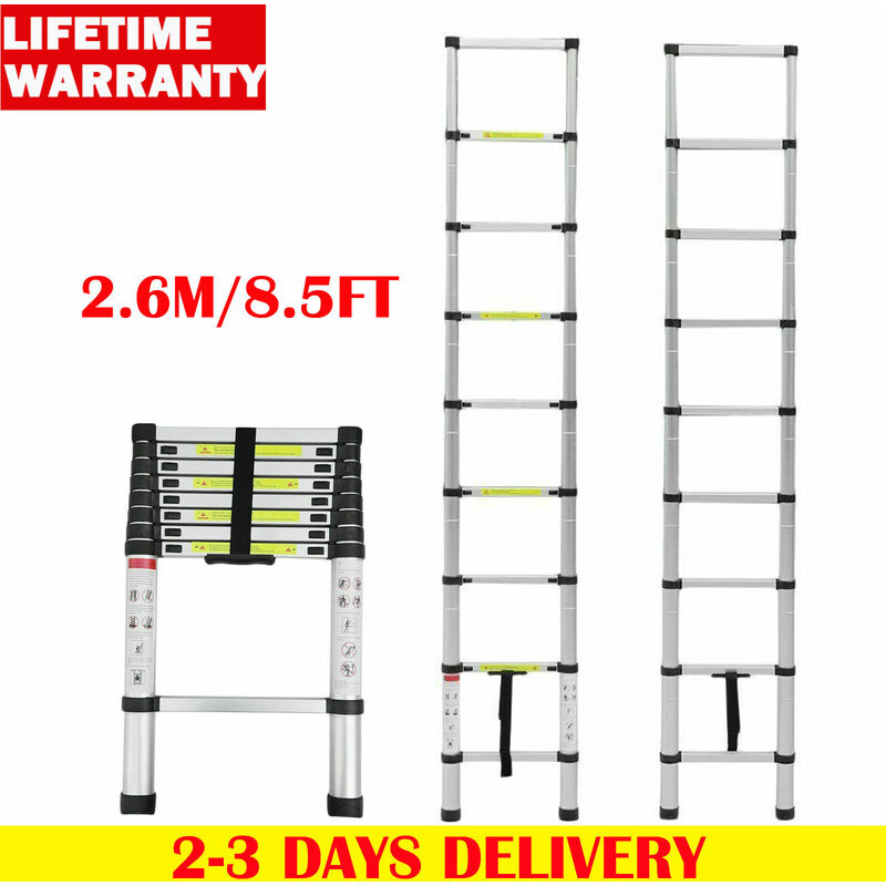 2.6M Aluminum Telescopic Ladder Collapsible Loft Folding Hatch Attic Stair EN131