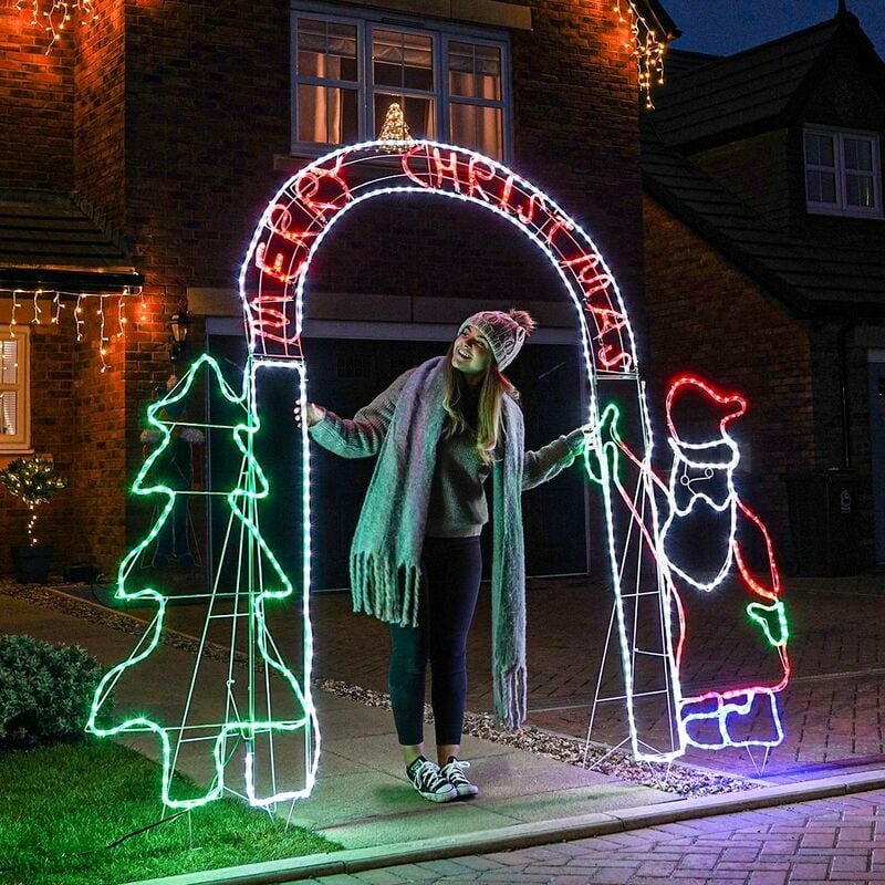 2.6M Outdoor Led Merry Christmas Tree Santa Archway Silhouette Motif Decoration Rope Light