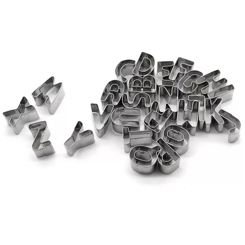 

26pcs de acero inoxidable letras del alfabeto de la galleta Cortadores DIY 3D galletas Moldes Mini-Z Un molde de forma que adorna la herramienta