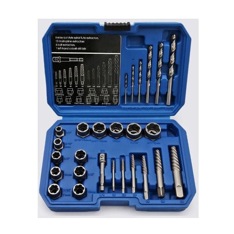 26pcs douille extracteurs de boulons antivol, extracteur d'ecrou endommagés Cr-Mo Matériau 8-19mm