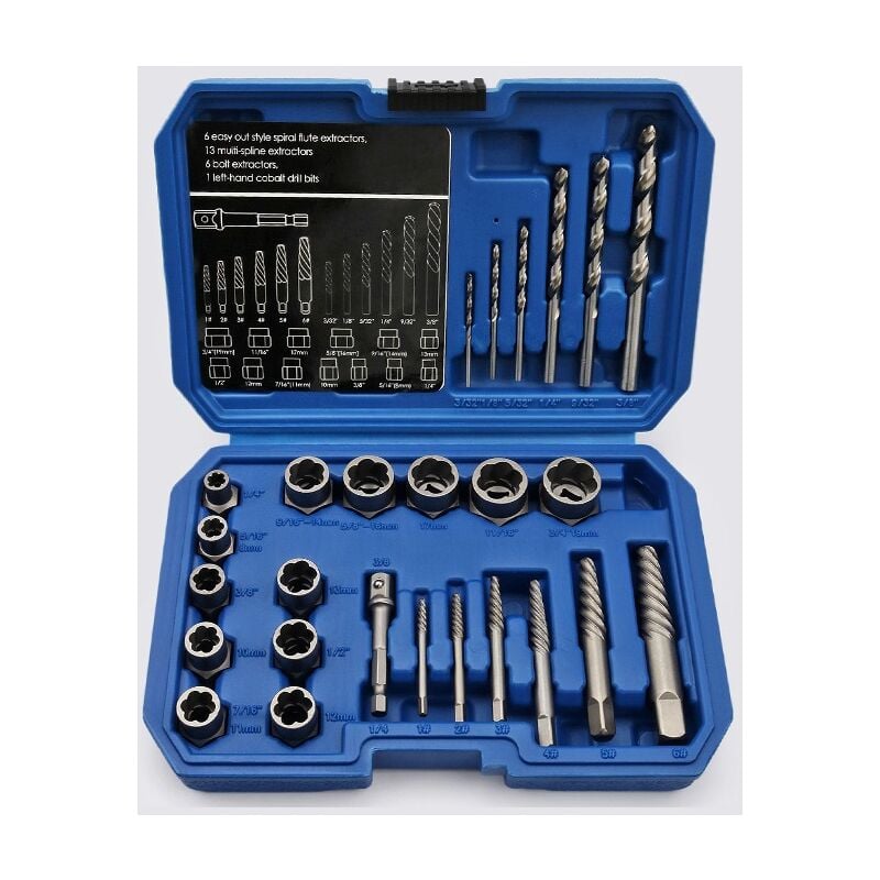 26pcs douille extracteurs de boulons antivol, extracteur d'ecrou endommagés Cr-Mo Matériau 8-19mm