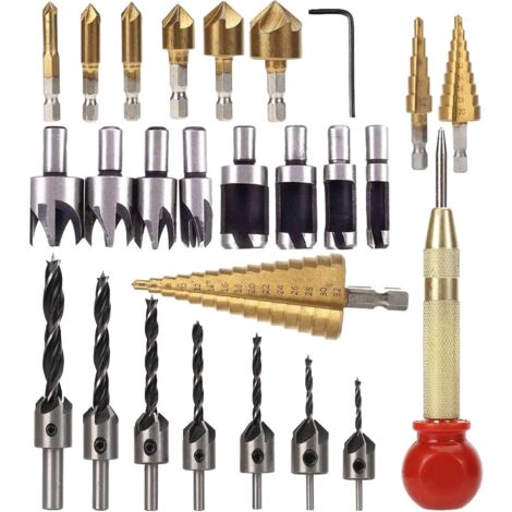 26pcs Ensemble de Forets à Fraiser, Outils de Forage pour Bois, Comprend Forets à Trois Pointes et Forets à Fraiser