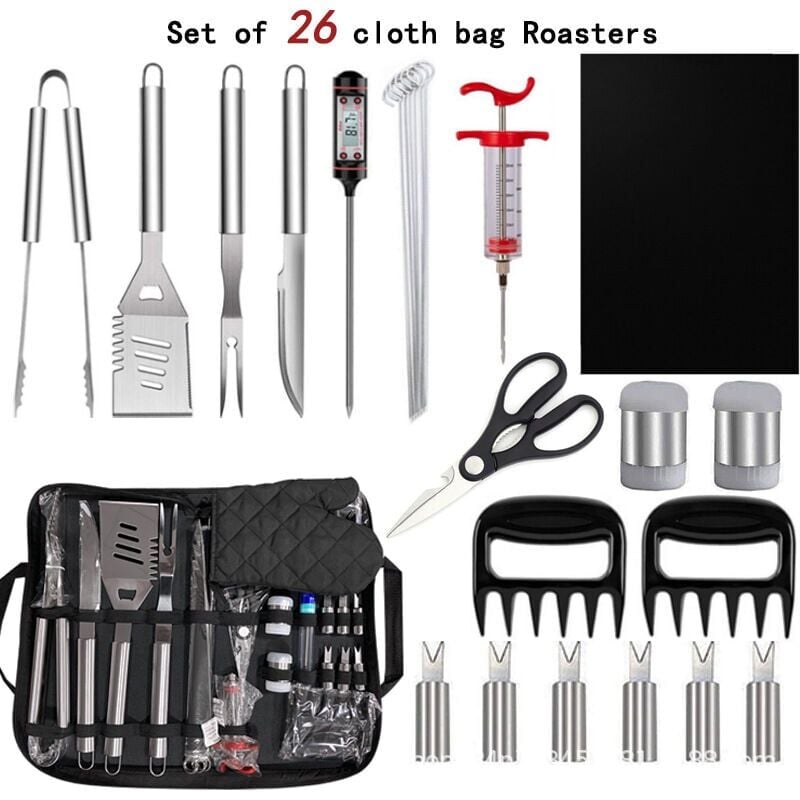 26Pcs Kit Outils Barbecue Acier Inoxydable avec Sac Rangement, Set Barbecue Portable Extérieur Cadeau de Barbecue Idéal pour Les Hommes Rapanda