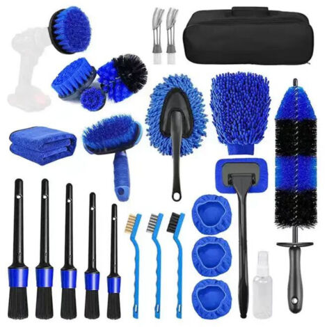 26Pcs Lot de Brosse Nettoyage Voiture,Pinceau Detailing Auto,kit de détail de voiture,Kit de Brosse Nettoyage Voiture Interieur Exterieur,Brosse Nettoyage Perceuse Électrique,Brosse de Jante Voiture