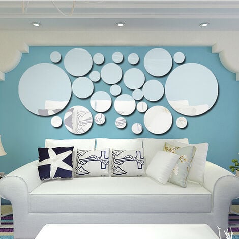 26pcs / set pegatinas de espejo de pared de lunares acrilicos, decoracion de arte mural
