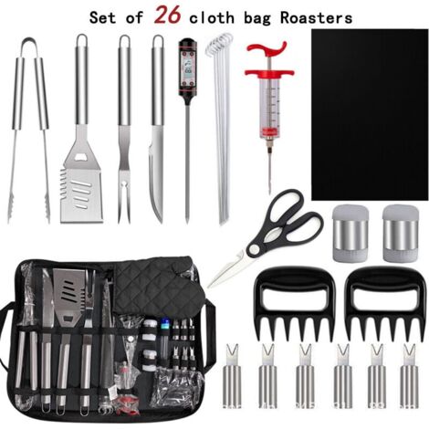26Pcs Stainless Steel BBQ Tool Kit with Storage Bag, Portable Outdoor Barbecue Set Ideal Barbecue Gift for Men