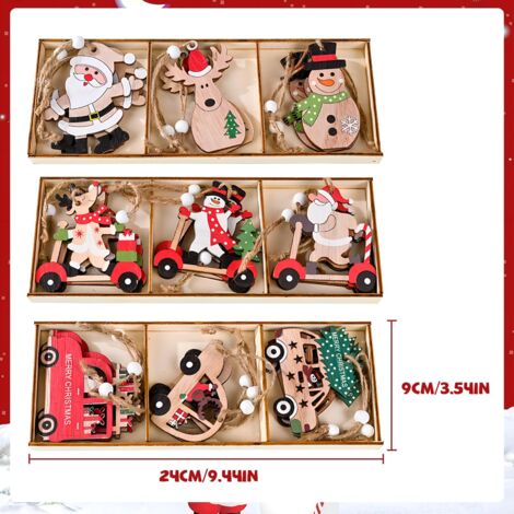 27 pezzi di decorazioni natalizie in legno pendenti, decorazioni per albero di Babbo Natale appese, pupazzo di neve e renna per albero di Natale