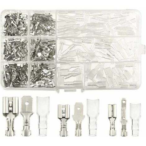 270 Pcs Cosse Electriques,Connecteur De Fil T-Connector, Mâle Femelle Spade Connecteurs De Fils Crimp Terminal Block Avec Isolant Sleeve 2,8 Mm 4,8 Mm 6,3 Mm