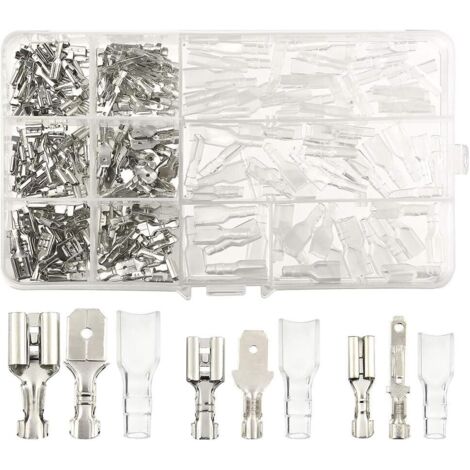 270 pcs Cosse electriques,Connecteur de fil T-Connector, mâle femelle Spade Connecteurs de fils Crimp terminal Block avec isolant Sleeve 2,8 mm 4,8 mm 6,3 mm