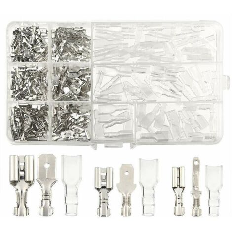 270 pcs Cosse electriques,Connecteur de fil T-Connector, mâle femelle Spade Connecteurs de fils Crimp terminal Block avec isolant Sleeve 2,8 mm 4,8 mm 6,3 mm