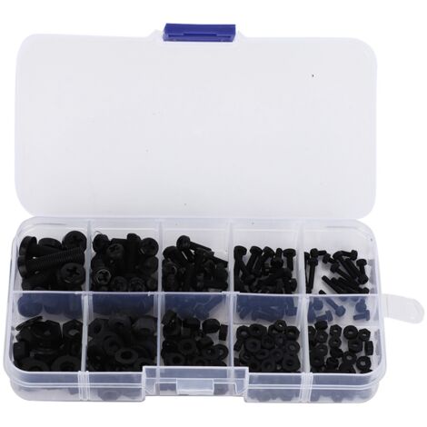 270 pièces/boîte, assortiment de vis, écrous et rondelles en nylon M2/M2,5/M3/M4/M5, fixations métalliques, noir