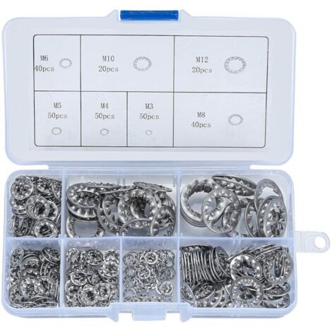 270 Pièces Rondelles Dentées Internes, Rondelles de Blocage Acier Inox, M3/M4/M5/M6/M8/M10/M12 Rondelles à Ressort de Serrage Kit Assortiment