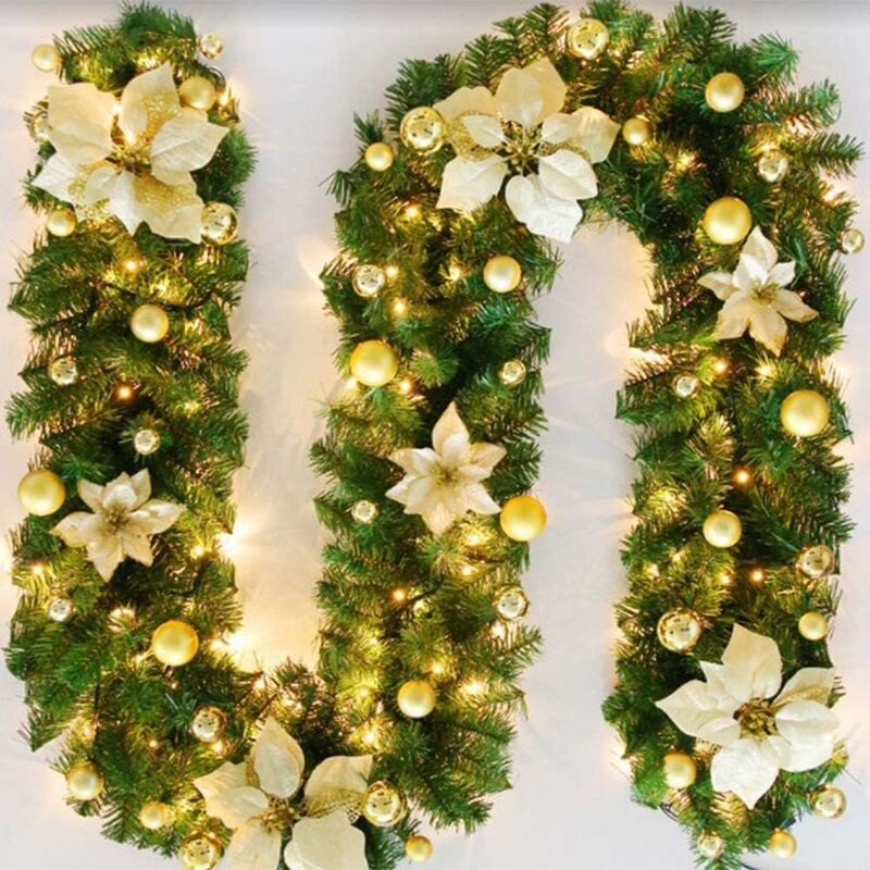 270cm Christmas Tree Garland, Christmas Artificial Tree Garland Light led Lamp Decoration for Xmas Tree Doorway Staircase Fireplace (Gold)