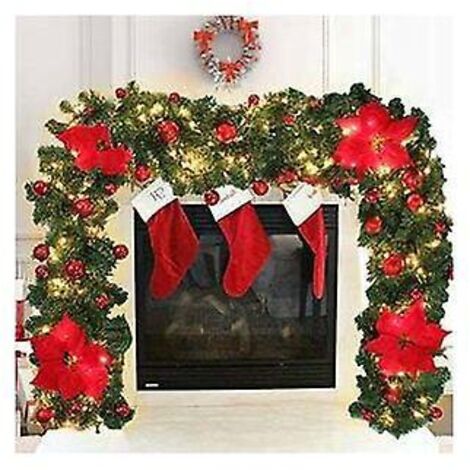 270cm Guirlande De Nol Avec Led, Guirlande Lumineuse Sapin Noel, Couronne Dcoration De Vigne Nol Avec Led, Pour Dcor Porte Chemine Escaliers Fte,