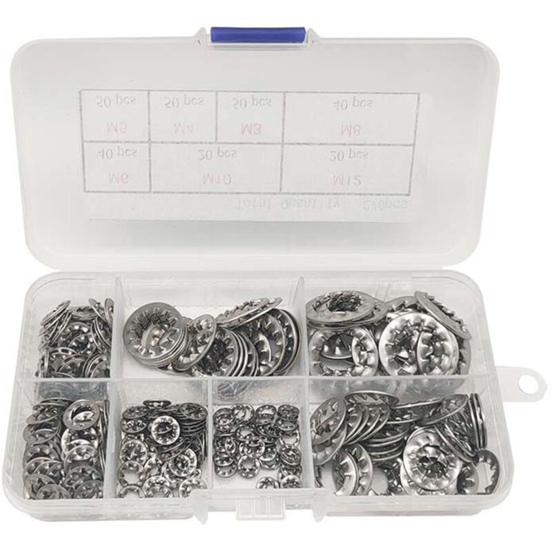 Tinor - 270Pcs 304 Stainless Steel Internal Tooth Star Lock Washers - 7 Sizes, M3 M4 M5 M6 M8 M10 M12 npterbl