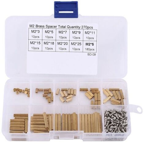 270Pcs Coffret Entretoise Ronde Female x Female M2 en Acier Inoxydable+Vis Cruciforme