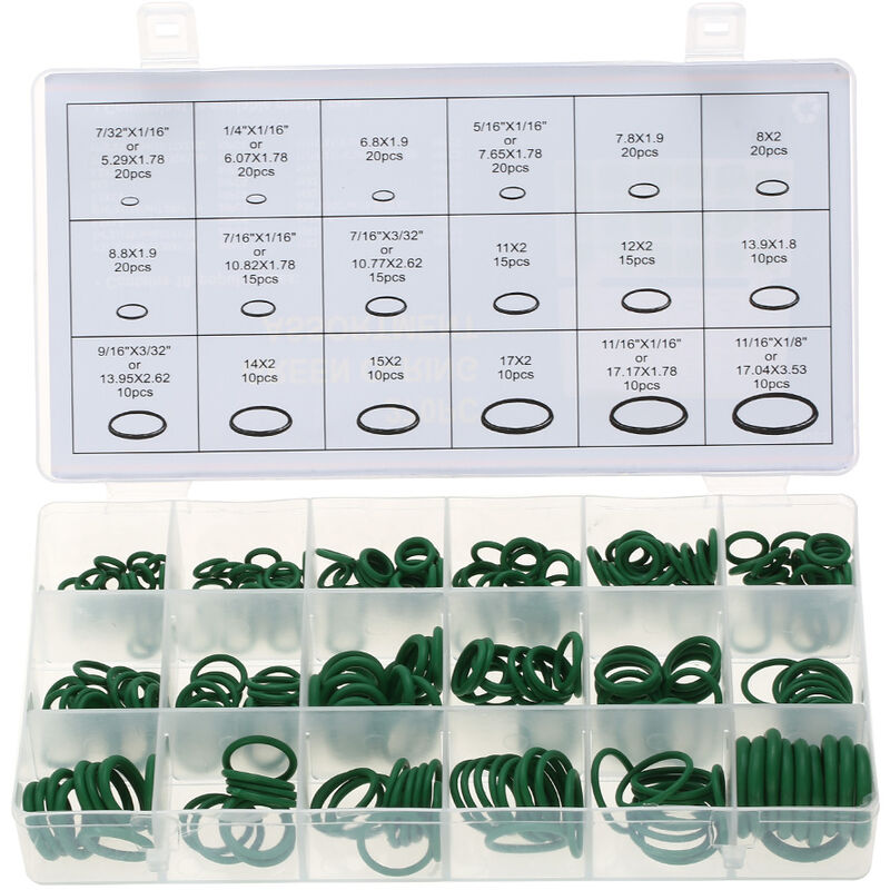 

270pcs Kit surtido Coche HNBR Sistema de aire acondicionado Sistema de juntas toricas de aire acondicionado Juego de herramientas, Verde