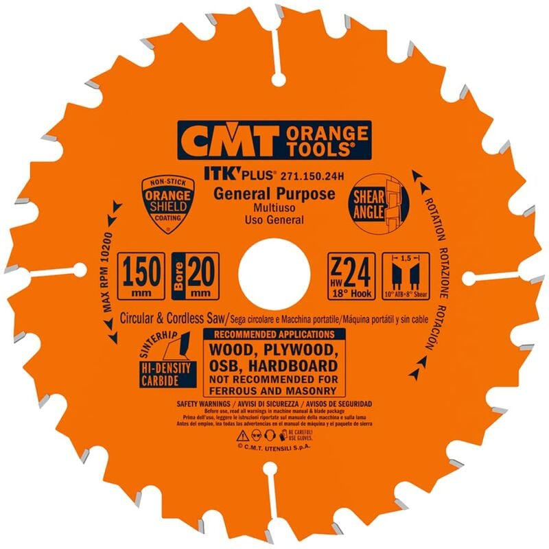 CMT - 271.150.24H Lama Circolare Itk-Plus per Taglio Lungo e Traverso Vena, Arancio
