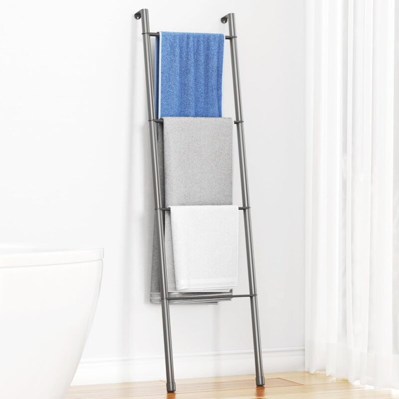 2,719/5,000 Porte-Serviettes sur Pied en métal Gris - échelle Porte-Serviettes pour Salle de Bain décorative, Salon, Cuisine, Support pour