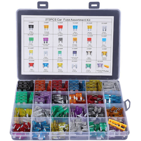272pcs - Kit d'assortiment de fusibles de Lame de Voiture, fusibles Automobiles - Standard et Mini et Mini Profil Bas (2A / 5A / 10A / 15A / 20A / 25A / 30A / 35A)