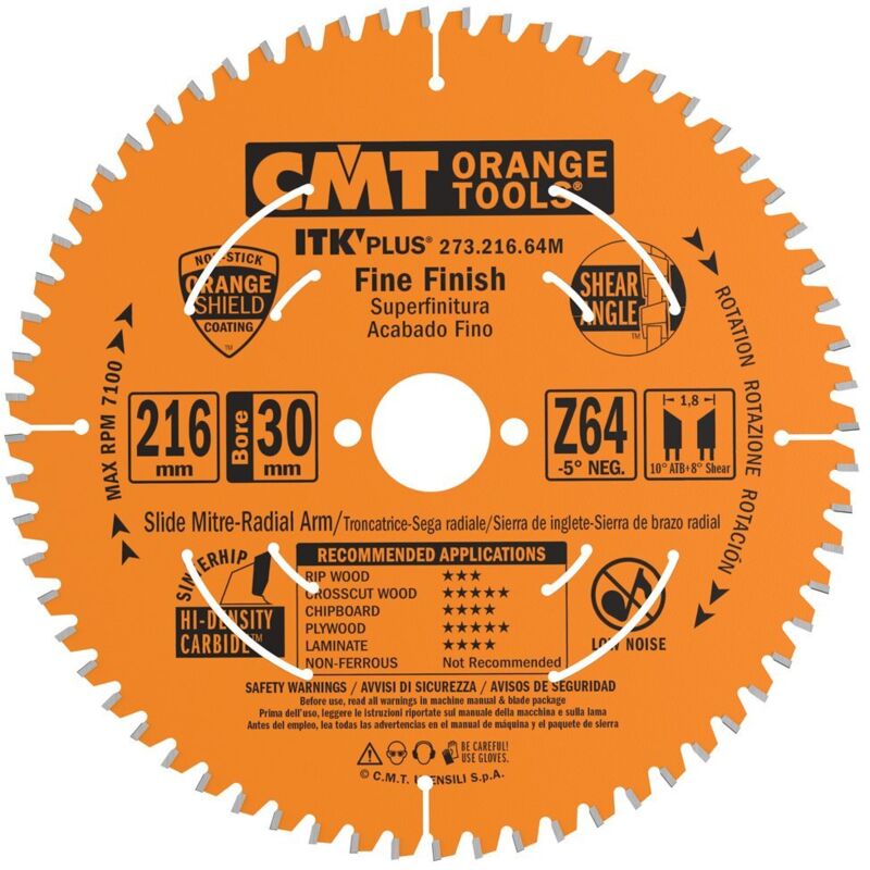 CMT - 273.216.64M - Sierra circular itk plus hw 216x1.8x30 z=64 atb+s -5 grados