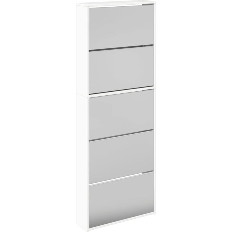 Shoe Cabinet With Mirror 5-layer High Gloss White 63x17x169.5 Cm Vidaxl