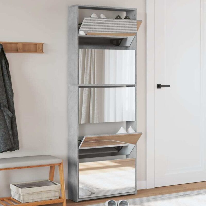 Shoe Cabinet With Mirror 5-layer Concrete Grey 63x17x169.5 Cm Vidaxl