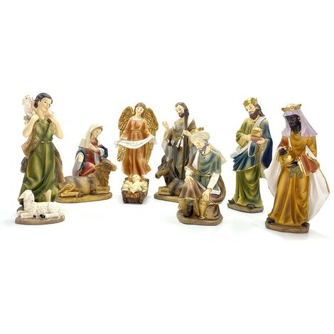 MEDIAWAVE STORE 277948 Pesebre navideño con 7 personajes de resina - Decoración navideña