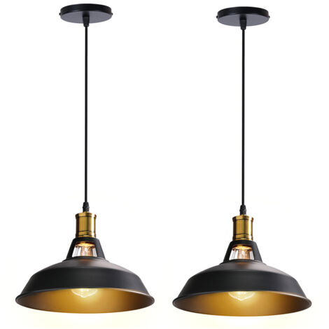 Ø27CM Antique Pendant Lights Retro Chandelier Vintage Pedant Light Industrial Metal Ceiling Light For Bedroom Kitchen Living Room Bar(Black,2PCS)