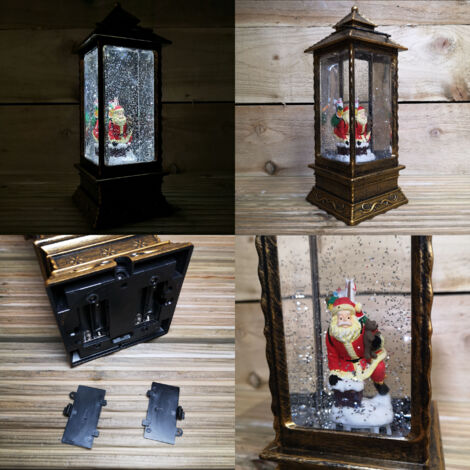27cm Christmas Dual Powered Water Spinner Antique Effect Lantern with Santa Scene