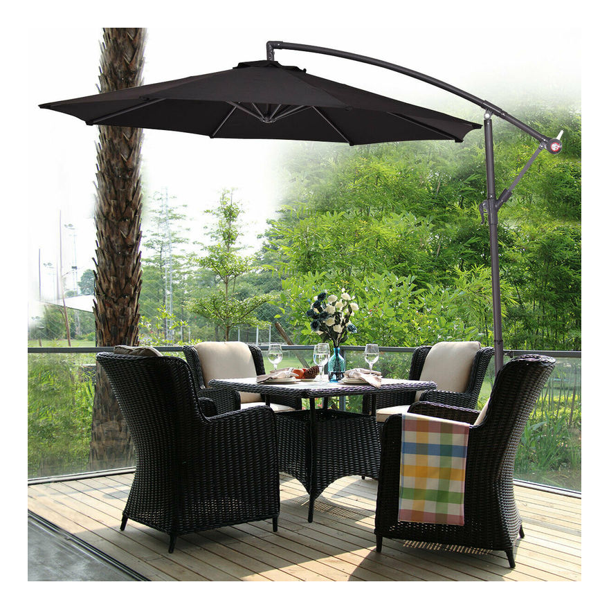 2 7m Outdoor Parasol Sun Shade Patio Banana Cantilever Hanging Umbrella Garden Black Op3153bk